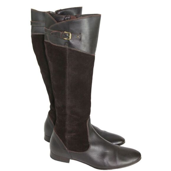J.Crew Brown Leather and Suede Buckle Riding Boots, Made in Italy Size 7.5M - Picture 1 of 10